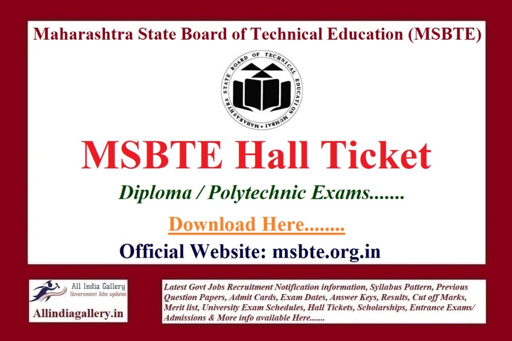 MSBTE Hall Ticket 2024 Download MSBTE Diploma Summer Admit Card