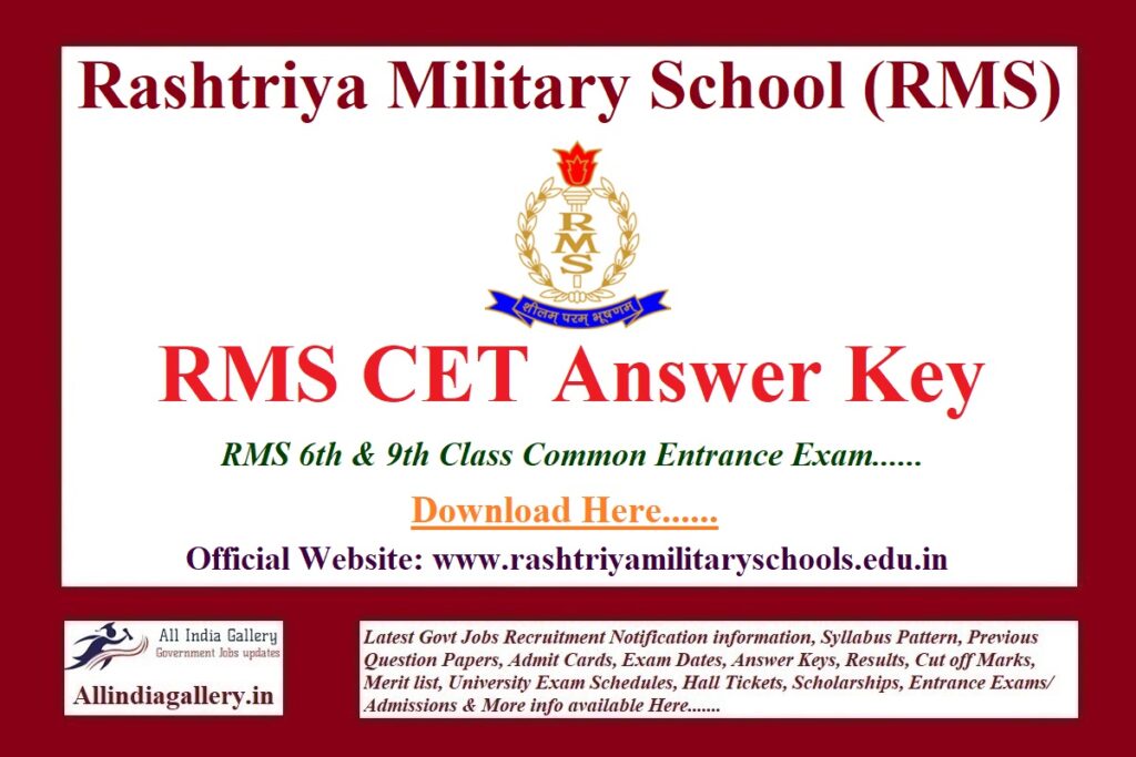 RMS CET Answer Key 20242025 Download RMS CET 6th, 9th Class Entrance