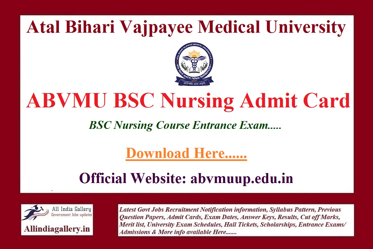 ABVMU BSC Nursing Admit Card 2024 Download UP ABVMU B.SC Nursing CET Exam Date, Admit Card