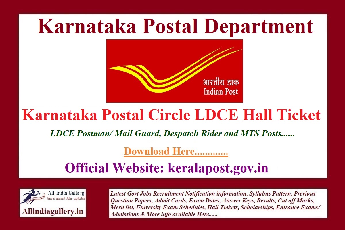 Karnataka Postal Circle LDCE Hall Ticket 2022 Karnataka Post Office