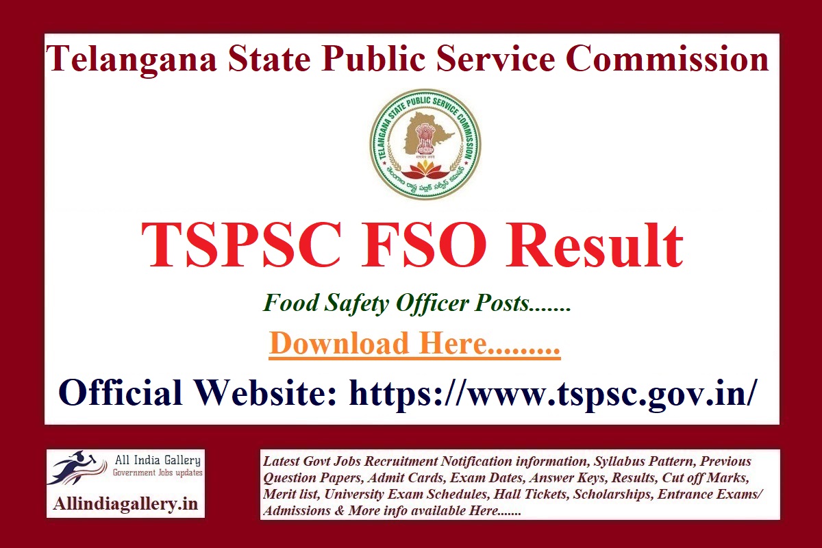 TSPSC FSO Result 20222023 Date TS Food Safety Officer Exam Results